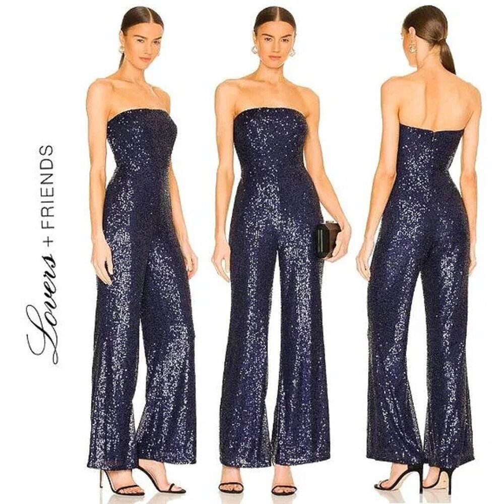 💥SEXY GLAM!💥REVOLVE LOVERS+FRIENDS LYON JUMPSUIT IN ROYAL BLUE SEQUIN
